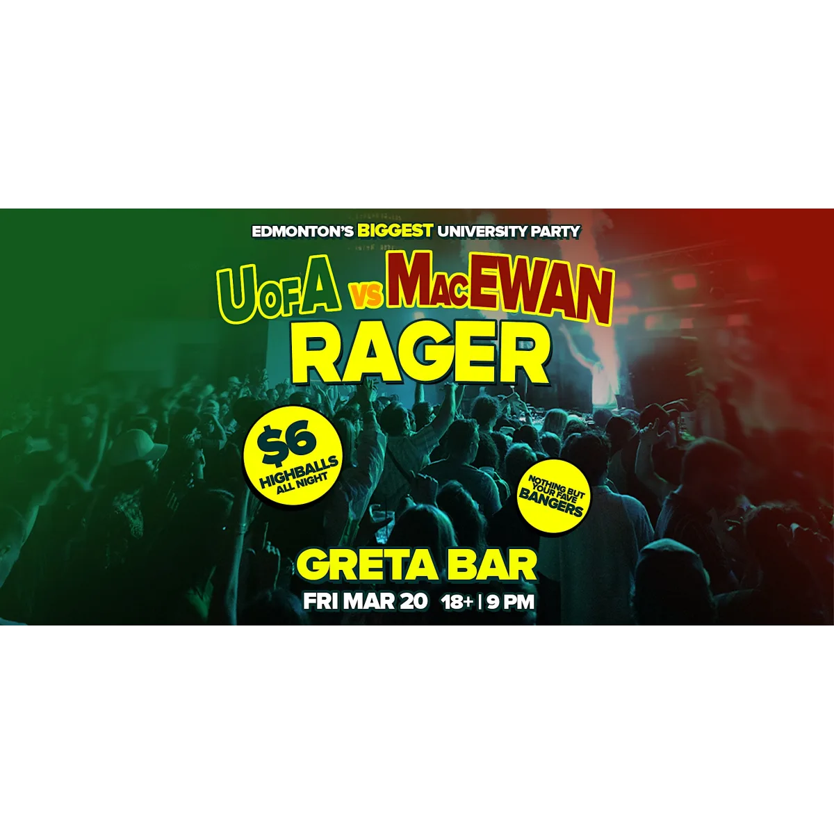 UofA vs Macewan University Rager @ Greta Bar YVR event artwork