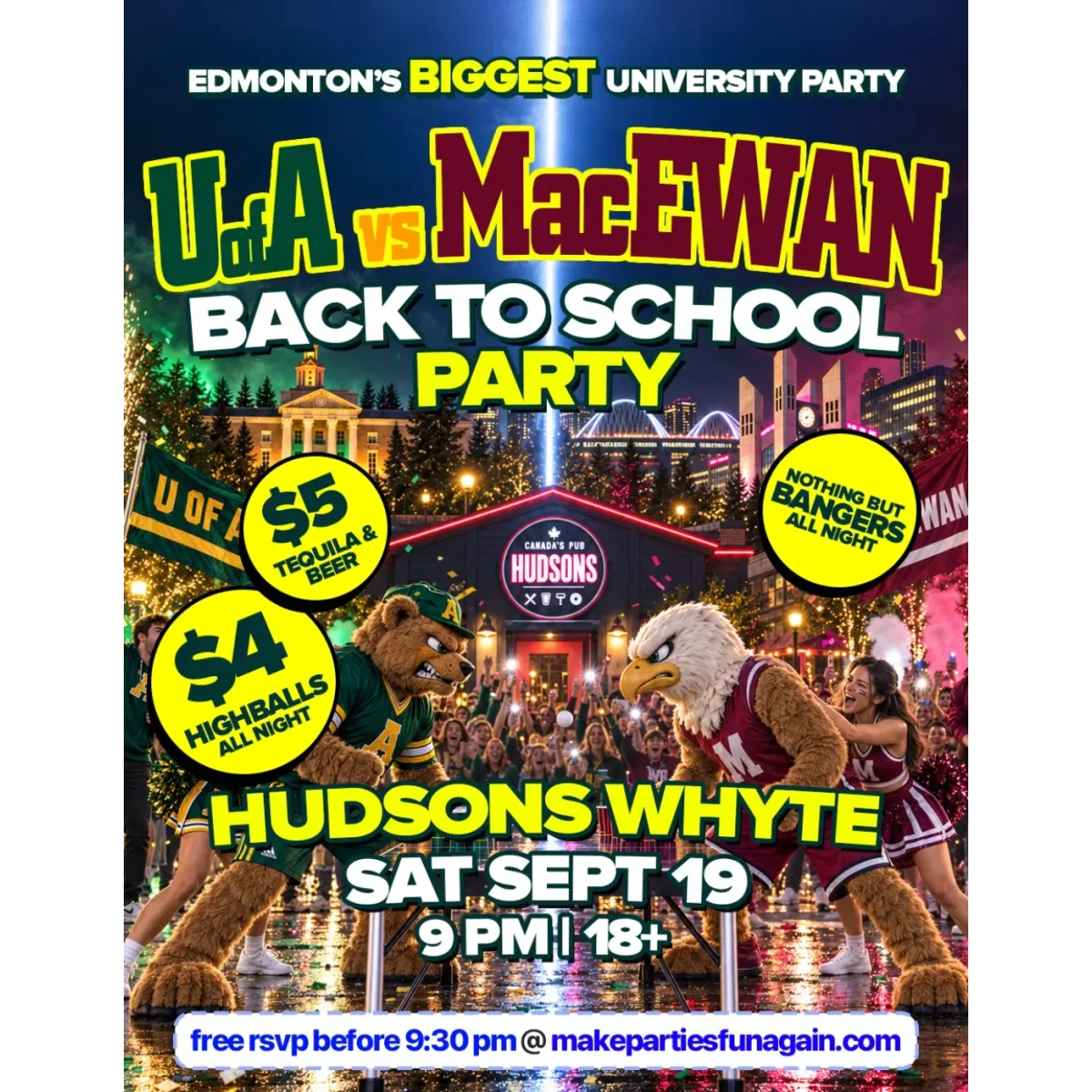 University of Alberta vs MacEwan Back to School Party @ Hudsons Whyte Edmonton event artwork