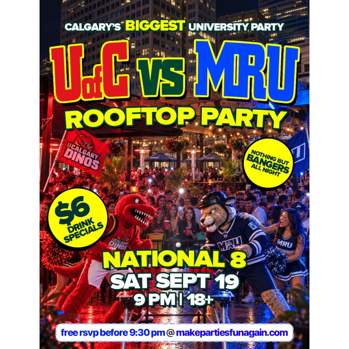 UofC vs MRU Rooftop Party at National 8 Calgary event artwork