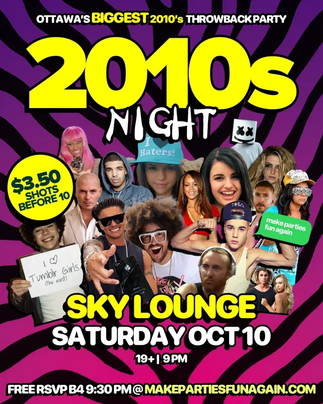2010s Night at Sky Lounge Ottawa event poster in Ottawa