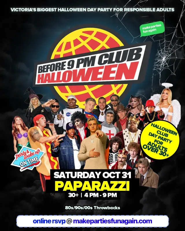 Before 9 PM Club Halloween at Paparazzi Victoria event poster in Victoria