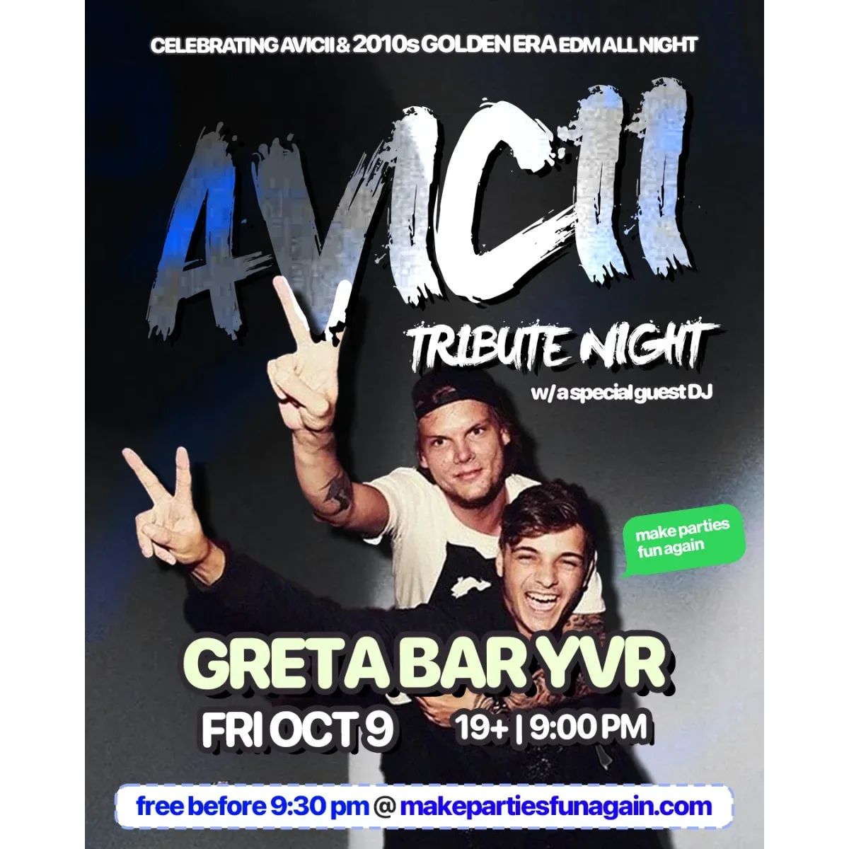 Avicii Night at Greta Bar Vancouver event artwork
