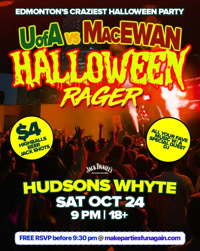 UofA vs MacEwan Halloween @ Hudsons Whyte Edmonton event poster in Edmonton