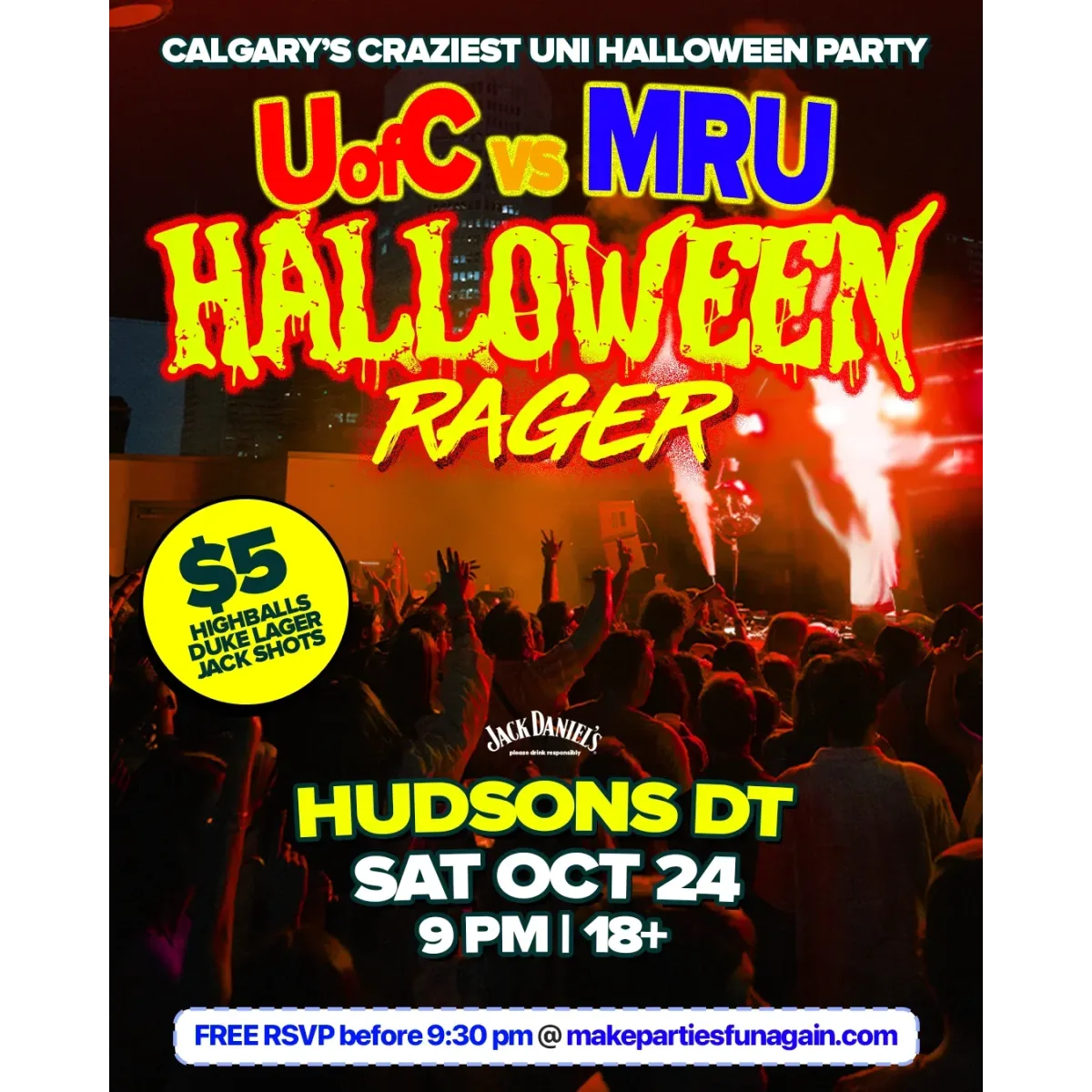UofC vs MRU Halloween Rager @ Hudsons Calgary event artwork
