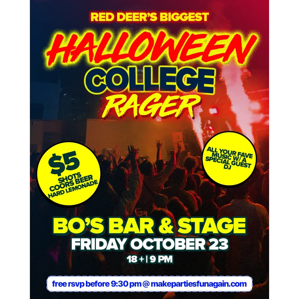 Red Deer's Biggest Halloween College Rager @ Bo's Bar & Stage event artwork